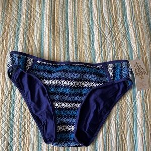 New Becca by Rebecca Virtue Navy Driftwood Adela Crochet Hipster Bikini Bottom S
